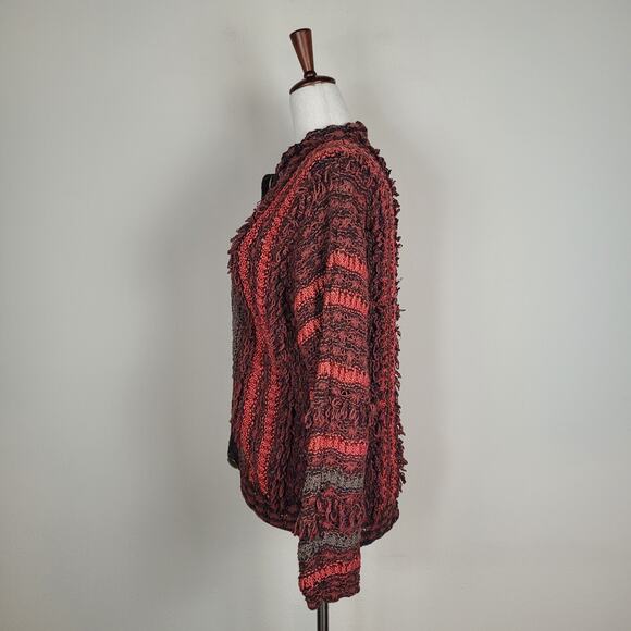 VTG Colleen Toland Sweater Small Red Multicolor Hand Knit Artsy Cardigan Open - Picture 5 of 9